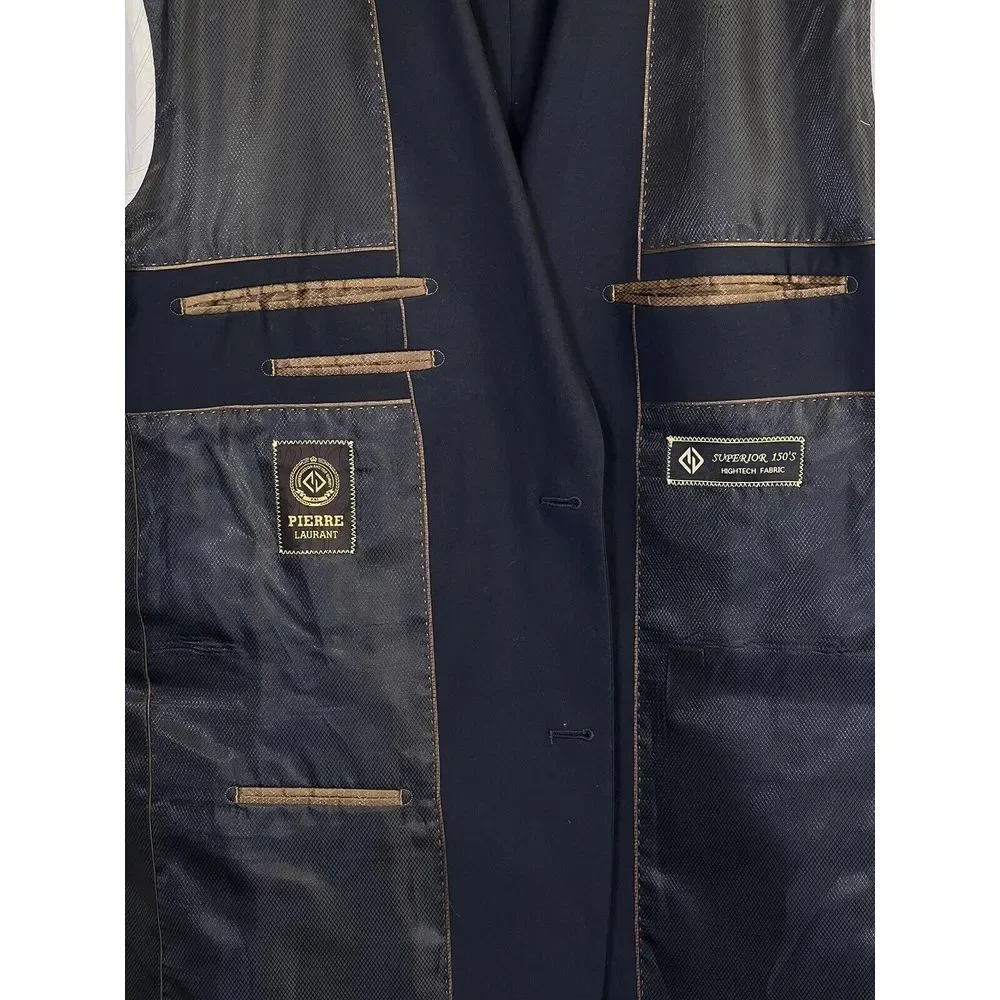 Pierre Laurant Blazer Men's 44L Navy Blue Suit Jacket Edward 2B‎ Highteck Fabric